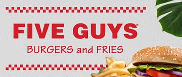 Five Guys Logo with burgers and fries