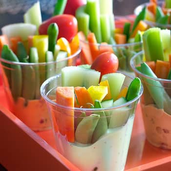 veggies and dip in cups