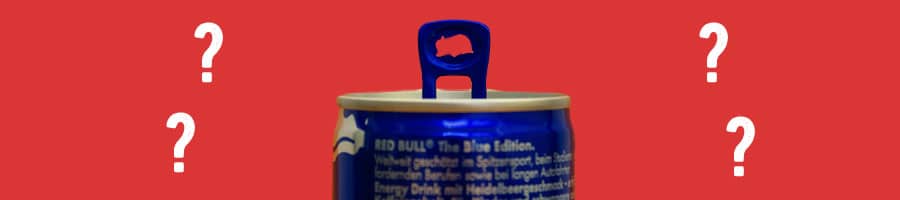 red bull can and question marks