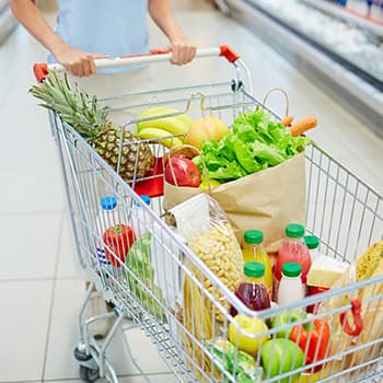 grocery items in shopping basket