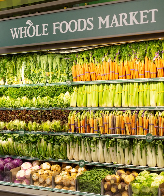 Vegetable shelves at whole foods market